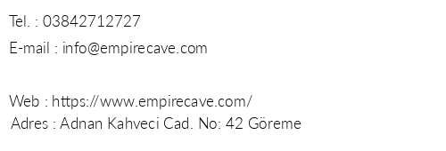 Empire Cave Hotel telefon numaralar, faks, e-mail, posta adresi ve iletiim bilgileri